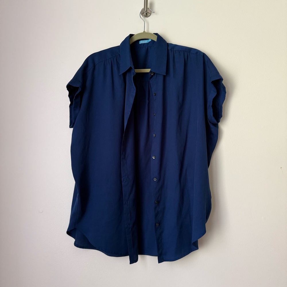 J.McLaughlin Alondra Blouse Navy Blue 100% Lyocell Oversized Short Sleeve, L